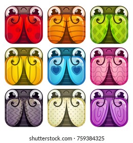 Cute colorful glossy square bugs set. Funny items for web or game design. Isolated vector icons on white background.