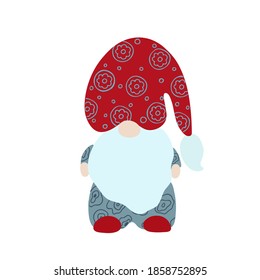 Cute colorful gnome little Christmas fancy creature simple cartoon vector illustration, flat design for winter holidays greeting cards, invitations, banners, Santa Claus fairy tale helper