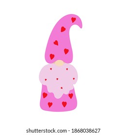 Cute colorful gnome little fancy creature for St Valentine simple cartoon vector illustration, flat design for love, emotions holiday greeting cards, invitations, banners, romantic fairy tale creature