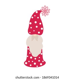 Cute colorful gnome little fancy creature for St Valentine simple cartoon vector illustration, flat design for love, emotions holiday greeting cards, invitations, banners, romantic fairy tale creature