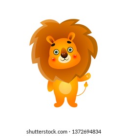 Cute colorful gold lion say hello to all