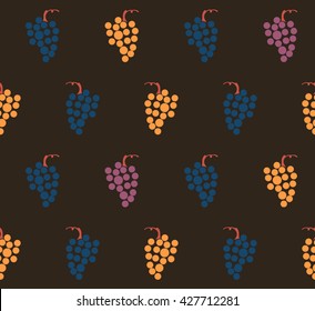 Cute colorful grape design on brown background pattern seamless backdrop wallpaper. Vector image