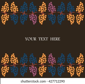 Cute colorful grape design with space for your text, business card, wine, background, backdrop. Vector image