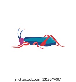 Cute Colorful Grasshopper Insect, Side View Vector Illustration