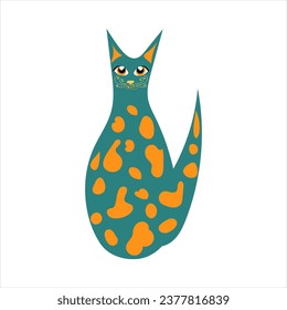 Cute colorful green spotted cat looking like bowling pins. One from the collection for kids. Vector illustration	