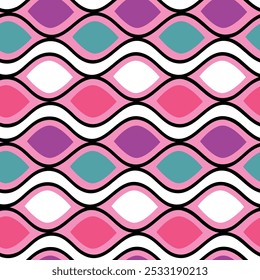 Cute colorful groovy retro abstract geometric shapes wavy pattern