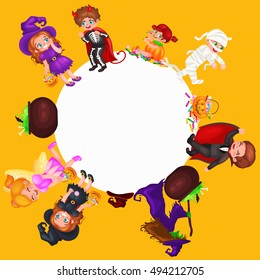 Cute colorful Halloween kids in costume for party set isolated vector illustration