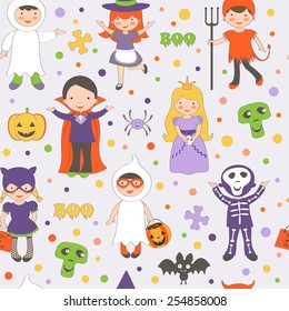 Cute colorful Halloween kids pattern. Vector illustration