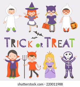 Cute colorful Halloween kids set. Vector illustration