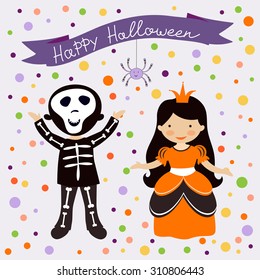 Cute colorful Halloween kids set. Vector illustration
