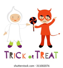 Cute colorful Halloween kids set. Vector illustration