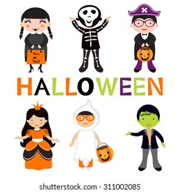 Cute colorful Halloween kids set. Vector illustration