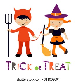 Cute colorful Halloween kids set. Vector illustration