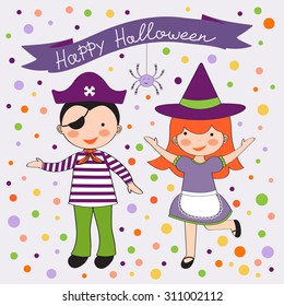 Cute colorful Halloween kids set. Vector illustration