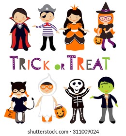 Cute colorful Halloween kids set. Vector illustration