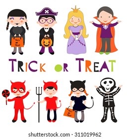 Cute colorful Halloween kids set. Vector illustration