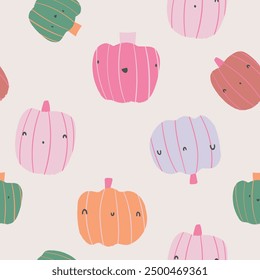 Cute colorful halloween pumpkin ghost bat star halloween cat witch  seamless print pattern graphic tee design for kids market as vector
