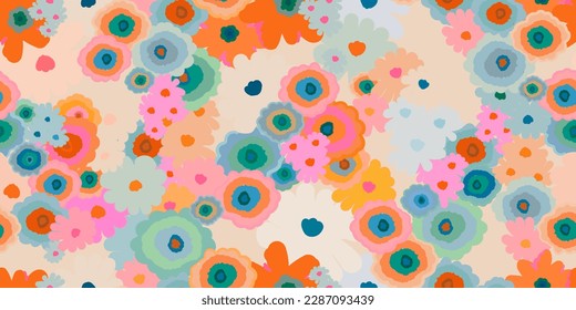 Cute colorful hand drawn artistic flowers print. Modern cartoon style pattern. Fashionable template for design.