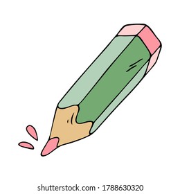 Cute colorful hand drawn black outline cartoon pencil vector illustration isolated on a white backgriound.