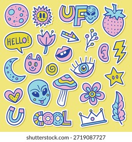 Cute Colorful Hand drawn Cool Doodle Sticker Element Collection