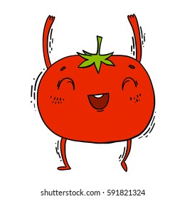 Cute colorful hand drawn doodle of happy tomato character