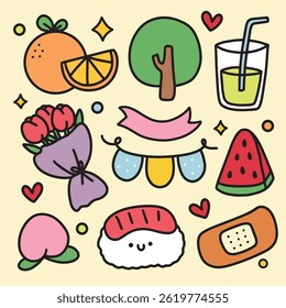 Cute Colorful Hand Drawn Doodles Elements