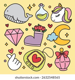 Cute Colorful Hand Drawn Doodles Elements