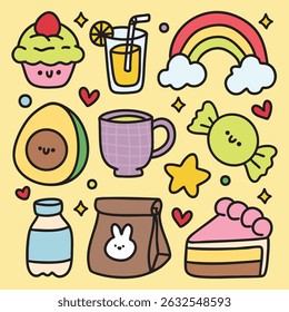 Cute Colorful Hand Drawn Doodles Elements