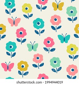 Cute colorful hand drawn floral seamless pattern background.