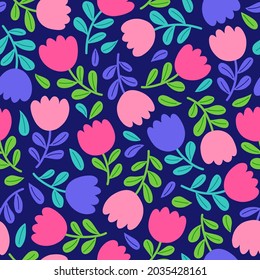 Cute colorful hand drawn floral seamless pattern background.