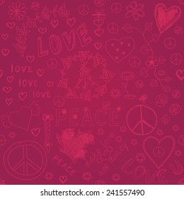 Cute colorful hand drawn seamless pattern with hearts, Happy Valentine's day background, vector illustration