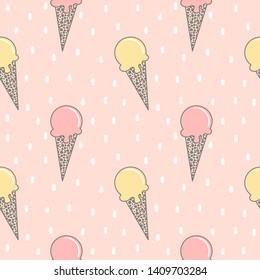 cute colorful hand drawn summer seamless vector pattern background illustration with ice cream with leopard print cone