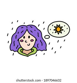Cute colorful hand drawn vector doodle with a happy woman. Vector template for card, postcard, banner, poster, sticker and social media