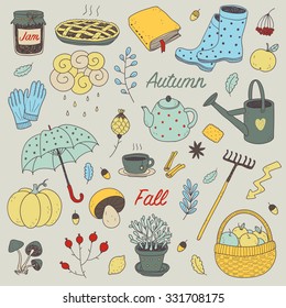 cute colorful hand drawn vector fall set 