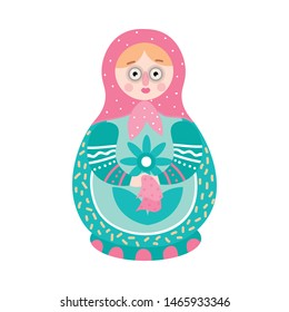 Cute colorful handcrafted russian ornamental nesting doll