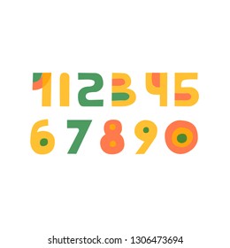 Cute colorful Handdrawn papercut numbers set for kids made in vector. Doodle math elements from 0 to 9. Isolated characters.