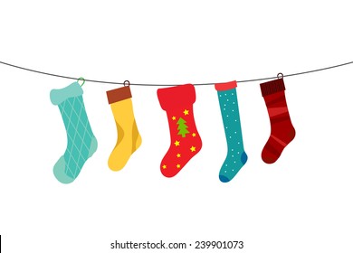 cute colorful hanging christmas socks in line