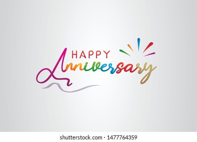 Cute colorful Happy Anniversary design- Handwritten Text anniversary celebrate-Nice lettering text banner greeting