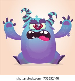 Cute colorful happy cartoon monster. Vector fat monster mascot character. Halloween design for party decoration, print or children book