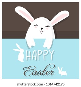 Cute and colorful Happy Easter card. Background, Banner with rabbit, bunnies and eggs