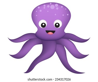 Cute and colorful happy octopus illustration isolated on white background