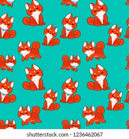 Cute colorful happy shiba inu dog smiling seamless pattern