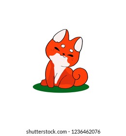 Cute colorful happy shiba inu dog smiling isolated on white background side view