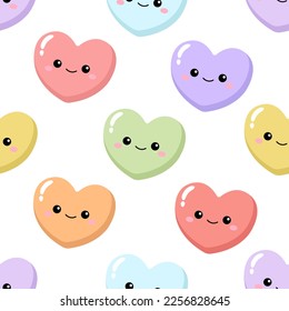 Cute colorful heart seamless pattern. Flat vector cartoon design