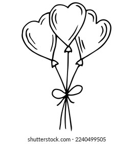 Cute colorful heart shaped balloons in doodle style for Valentines day celebration and decoration isolated on white background