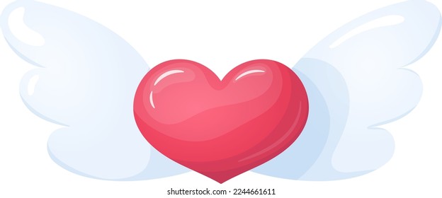 Cute colorful heart with wings isolated on transparent background for Valentine's day. Symbol love. Vector Illustration.