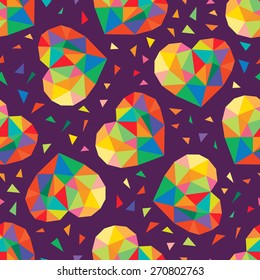 cute colorful hearts seamless purple background, vector.