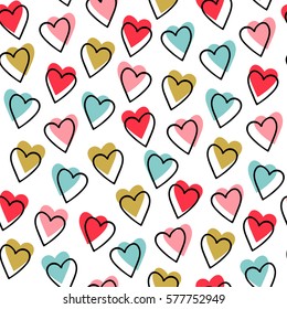 Cute colorful hearts. Seamless vector pattern.