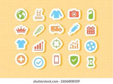 Cute and colorful hobby art and photo icons for children educational apps school design resources including crown trophy camera brush gift box fun learning UI for kids creative classroom and presentat