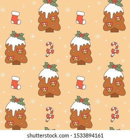 cute colorful holidays seamless vector pattern background illustration with christmas tree, snowflakes, candy cane and socks